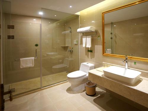 青浦维也纳酒店上海虹桥国展中心华新店的浴室配有卫生间、盥洗盆和淋浴。