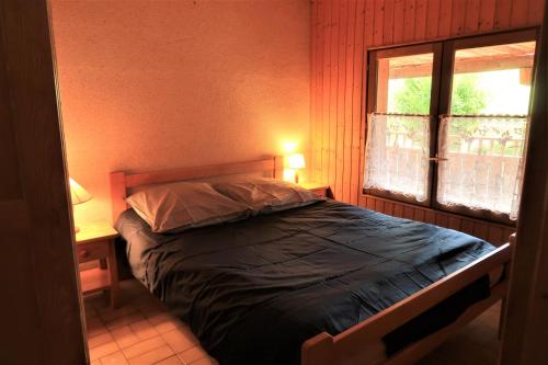 大博尔南CHARMIEUX appartement en chalet typique的一间卧室配有一张床,房间设有窗户
