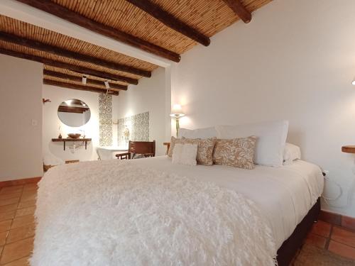 莱瓦镇Hotel Casa Boutique Villa de Leyva的卧室配有一张白色大床