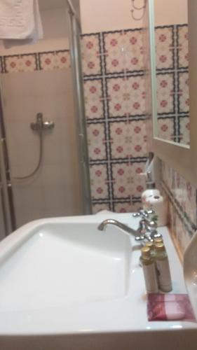 库特罗菲安诺La Foresteria dell'Astore的浴室配有白色水槽和淋浴。