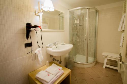 坎帕尼亚La Magnolia B&B的一间带水槽、淋浴和卫生间的浴室
