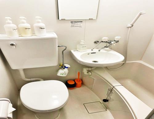 东京☆Cozy Japanese style room☆的一间带卫生间和水槽的小浴室