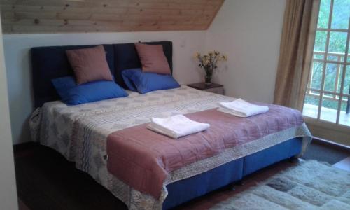 瓜塔维塔Cabaña Los Llanitos Guatavita的一间卧室配有一张床,上面有两条毛巾
