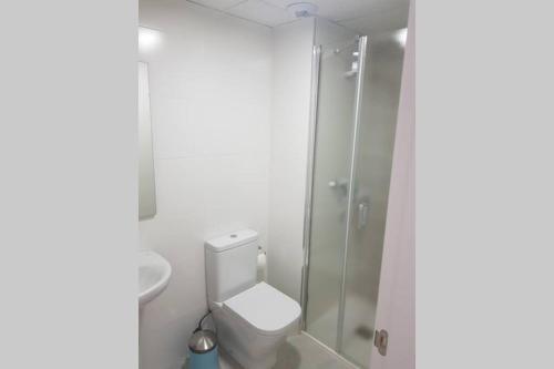 格拉纳达CABRIA APARTMENT的带淋浴和卫生间的白色浴室