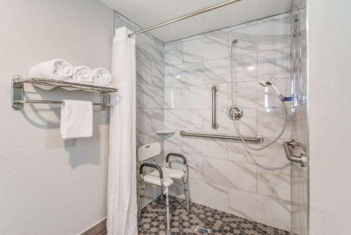 南波士顿Clarion Pointe South Boston - Danville East的带淋浴的浴室和玻璃门