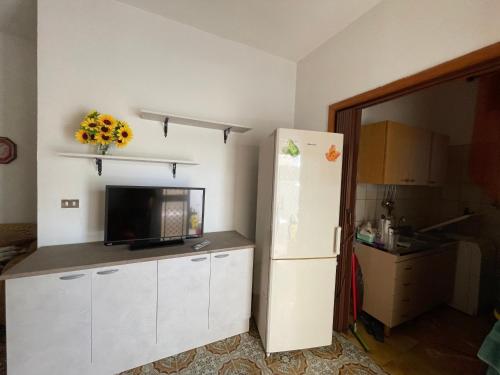皮佐Villa Orietta的厨房配有白色冰箱和水槽