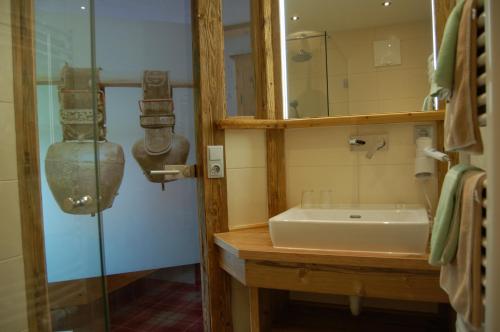 奥贝劳施维泽霍夫酒店的一间带水槽和玻璃淋浴的浴室