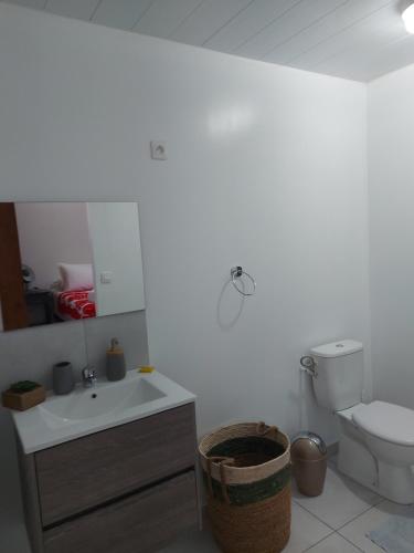 帕皮提BUNGALOW PAMATAI的白色的浴室设有卫生间和水槽。