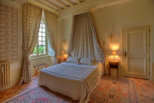 ArgentréLe Château d'Hauterives的一间卧室设有一张床和一个大窗户