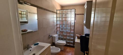 卡列罗港Casa Aitana的一间带卫生间和水槽的小浴室