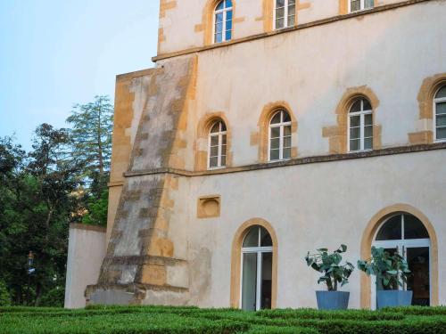 梅斯La Citadelle Metz MGallery的前面有盆栽植物的建筑