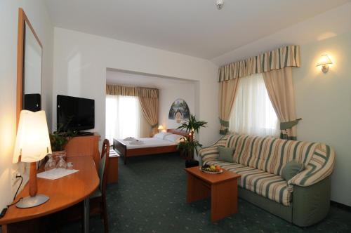 马卡尔斯卡罗西娜酒店的酒店客房设有沙发和桌子