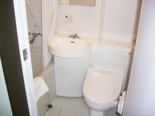 石卷市多摩经济型酒店的一间带卫生间和水槽的小浴室