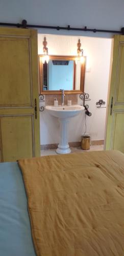 索尔格河畔利勒LE PETIT JARDIN ...的一间带水槽和白色水槽的浴室
