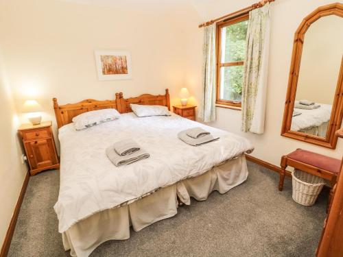 AllantonGardener's Cottage的一间卧室配有一张大床和镜子