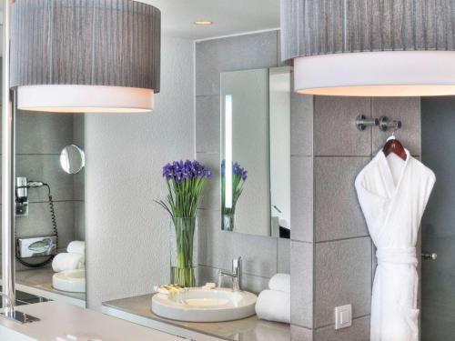 尼斯尼斯英国大道美居酒店的一间带水槽和镜子的浴室
