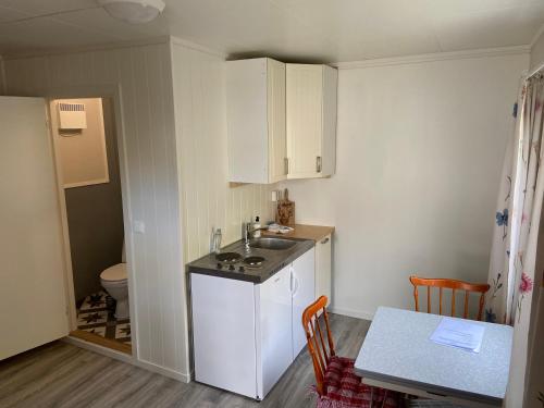 NyksundNyksundRom - small holiday flat的一个带水槽和桌子的小厨房