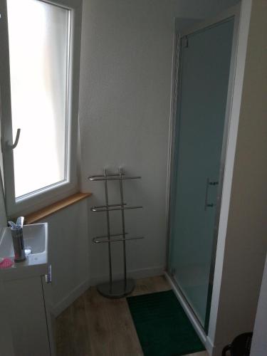 敦刻尔克Bruneval lodge的带淋浴的浴室和玻璃门