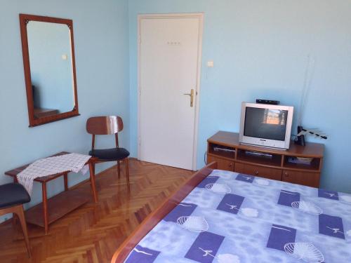 杜布罗夫尼克安德里佳纳酒店的配有电视、床和镜子的客房