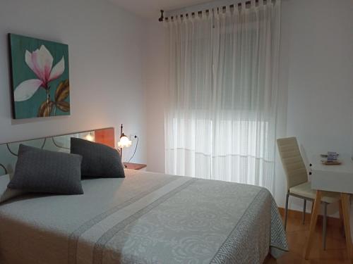 比韦罗Solaina Parking gratuito的一间卧室配有一张床、一张书桌和一个窗户。