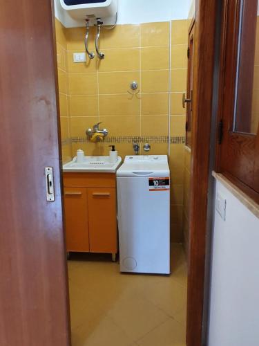 诺托玛丽娜Appartamento Ionios的一间带水槽和洗衣机的小浴室