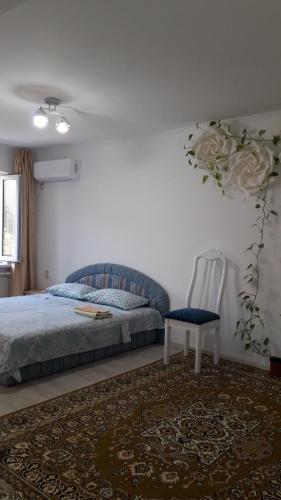 奎兹洛达Светлая квартира для гостей的一间卧室配有一张床和一把椅子