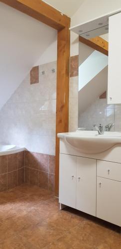 科热诺夫Apartmán Jizerka的浴室配有盥洗盆和浴缸。