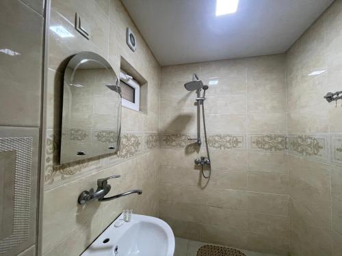 波季Fazis Hotel的一间带水槽和淋浴的浴室