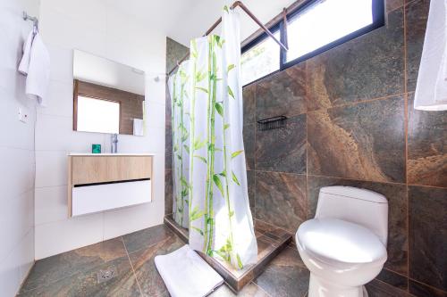 麦德林Ayenda Zona Verde的一间带卫生间和淋浴的浴室