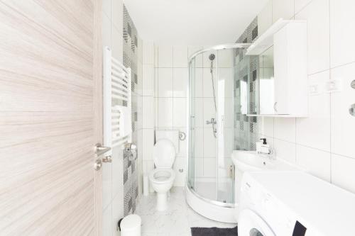 克拉古耶瓦茨Djokic Apartments的白色的浴室设有卫生间和水槽。