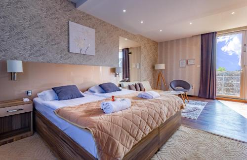 斯雷姆斯卡米特罗维察Plaza La - Night and Spa的酒店客房,配有两张带毛巾的床