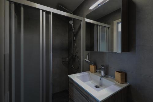 莫尔日Les Volets Bleus的一间带水槽和淋浴的浴室