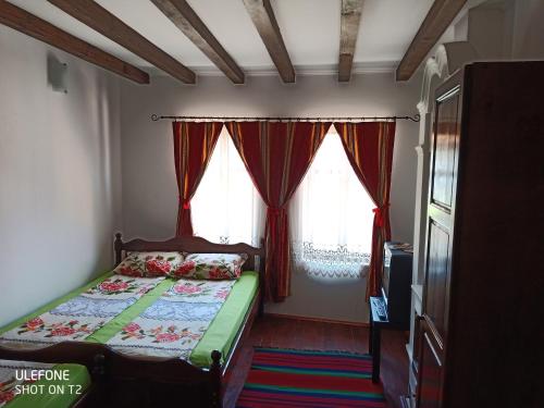 埃伦娜Guest House Strumena的一间卧室设有一张床和两个窗户。