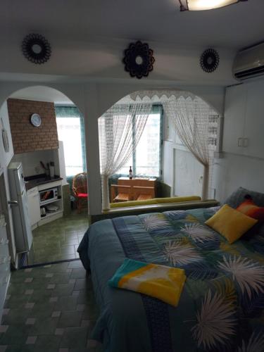 拉皮内达Promar Playa 685的一间卧室配有一张床和一面大镜子