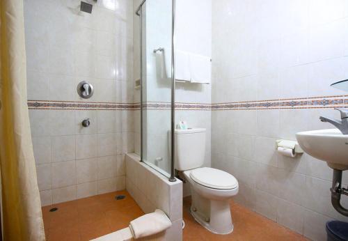 日惹木格姆酒店的一间带卫生间和水槽的浴室