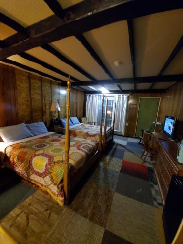 GouldsboroPocono mountain hotel and spa的一间卧室配有一张床和一台电视