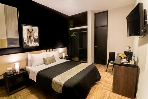 皮乌拉Rua Hoteles Piura的配有一张床和一台平面电视的酒店客房