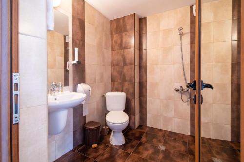 奇夫利克Family Hotel Panorama的浴室配有卫生间、盥洗盆和淋浴。