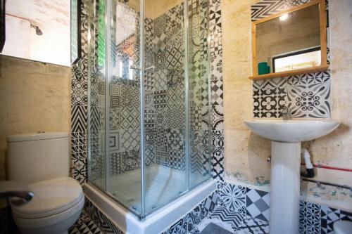 瓦莱塔Valletta Collection - St Pauls Apartment的带淋浴、卫生间和盥洗盆的浴室
