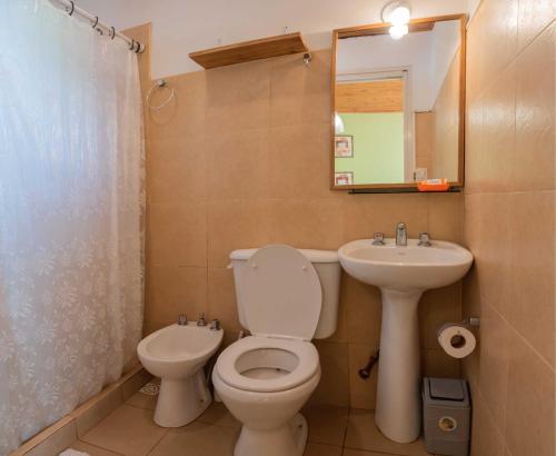 特来凡林卡瓦尼亚斯科斯塔德尔珀西山林小屋的一间带卫生间、水槽和镜子的浴室