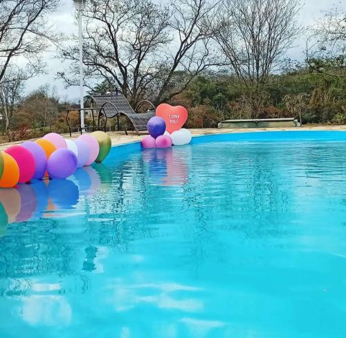 圣若昂-达巴拉Chácara Nilton soares的水中一个有一堆球的游泳池