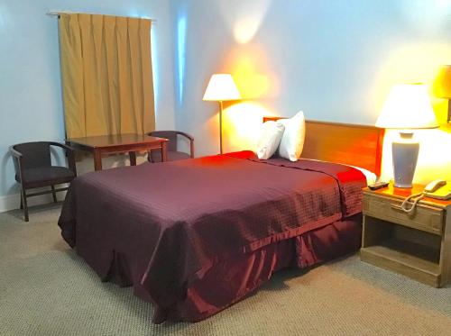 兰伯顿经济汽车旅馆的酒店客房设有一张床和一张带两盏灯的书桌