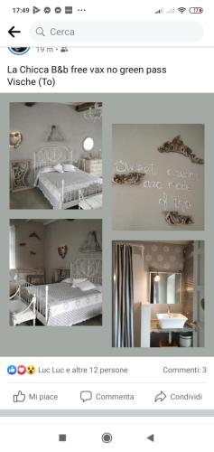 VischeLa locanda di Chicca的一张带一张床铺和一张桌子的卧室的三幅图片拼贴