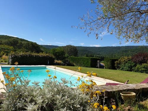 Rochefort-en-ValdaineLes Genêts de la Valdaine的游泳池,享有花园的景色