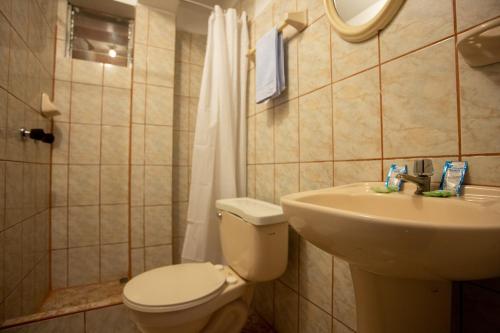 马丘比丘拉派查旅馆的一间带卫生间和水槽的浴室