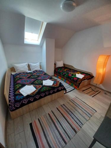 克尔茨什瓦拉乡Casa Pandrea的小型客房 - 带2张床和窗户