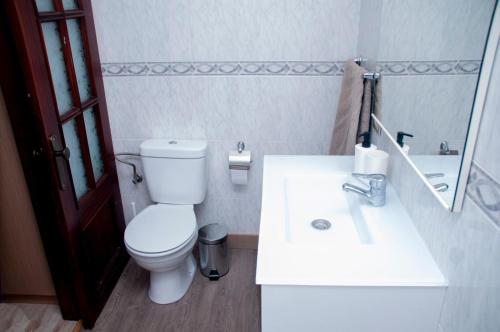 洛斯雷亚莱霍斯Casa Catuja的一间带卫生间、水槽和镜子的浴室