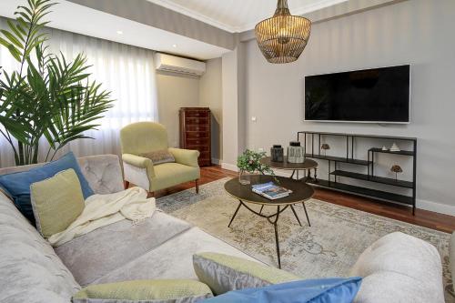 马拉加Living4Malaga Soho Orangerie Deluxe的带沙发和电视的客厅