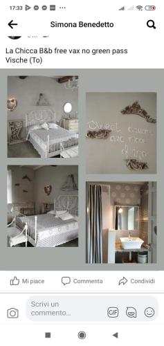 VischeLa locanda di Chicca的一张带一张床的卧室和一间餐厅的照片拼在一起