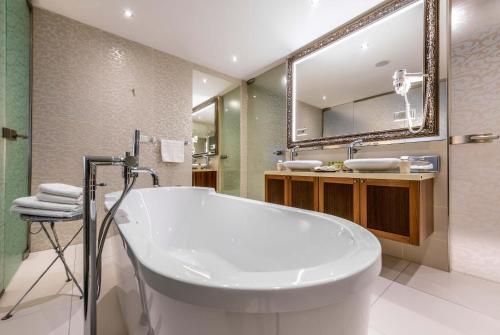 特伦钦伊丽莎白酒店的一间带浴缸和大镜子的浴室